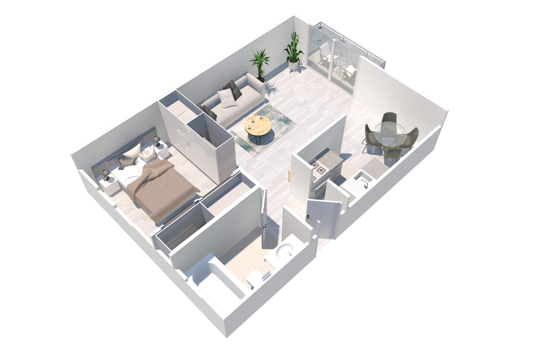 Floor plan for 1 bed, 1 bath, 618 sqft